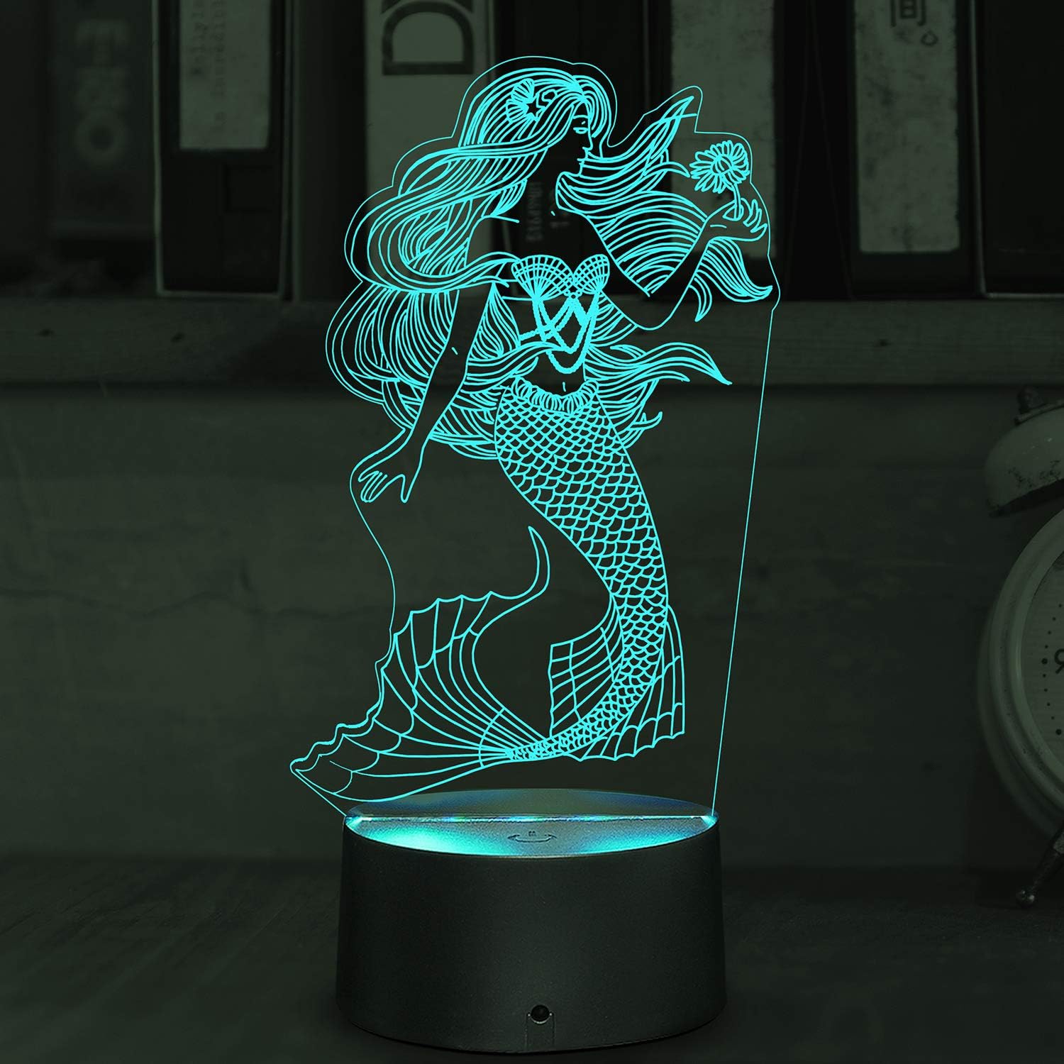 3D Illusion Mermaid Night Lights, Table Lamp USB Powered 7 Colors LED Night Lamp with Smart Touch Ideal for Girls Mermaid Birthday Christmas Gift Room Decor