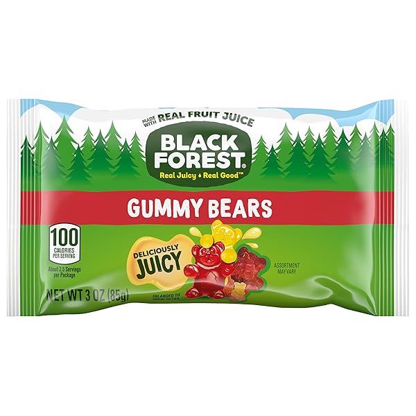 BLACK FOREST GUMMY BEARS CANDY, MADE WITH REAL FRUIT JUICE, 3 OUNCE POUCHES (PACK OF 12)