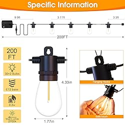 Rovnoes Outdoor String Lights with Remote