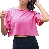 Artfish Women Short Sleeve Crewneck Comfy Loose Crop Top Teen T-Shirt Workout