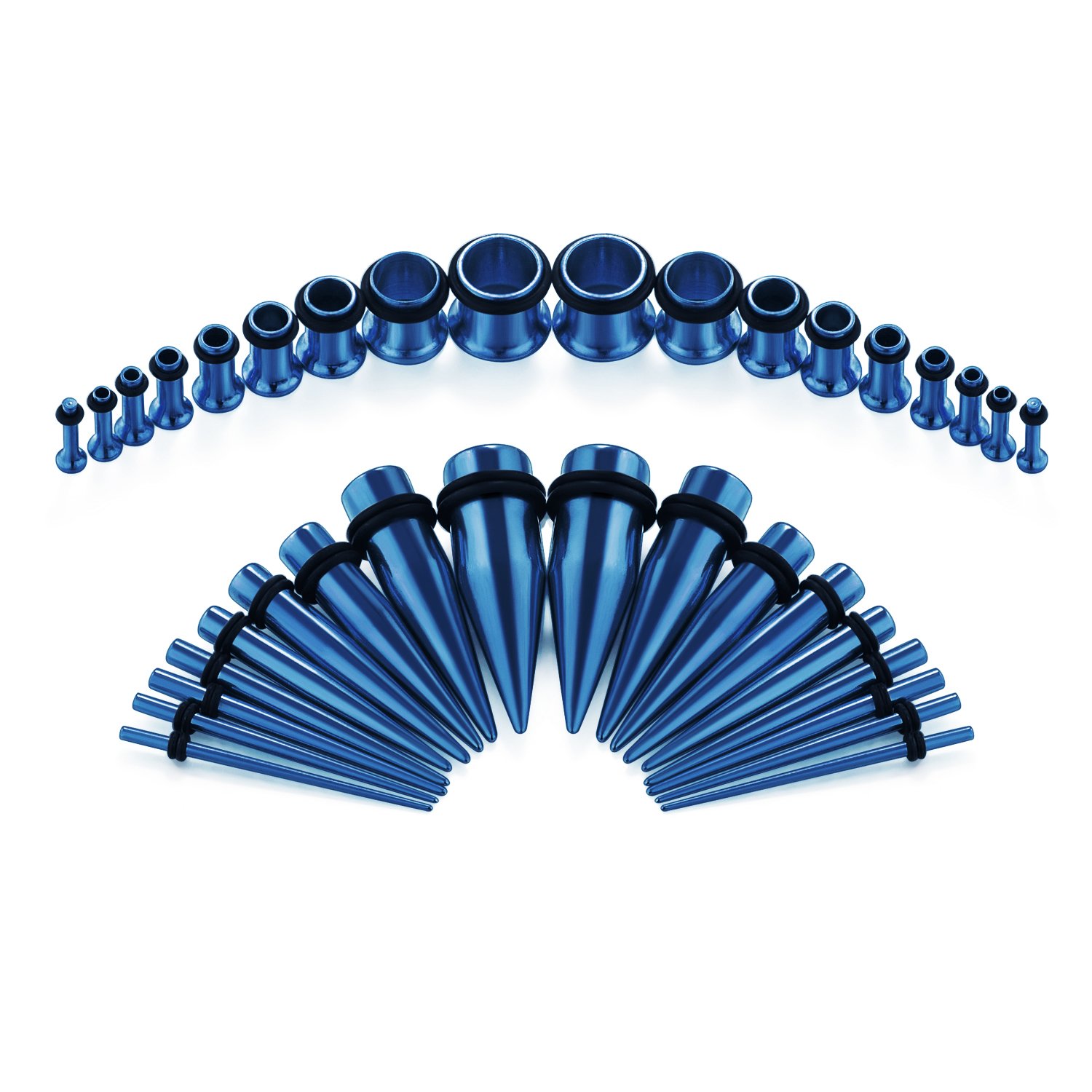 vcmart 14G-00G 36 pcs Ear Gauges Stretching Kit Tapers Plugs Eyelets Implant Grade Steel
