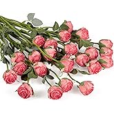 DuHouse 24pcs Artificial Vintage Roses Silk Mini Rose with Stem Fake Rose Bouquets for Arrangement Wedding Centerpiece Party Home Decoration(Vintage Pink)