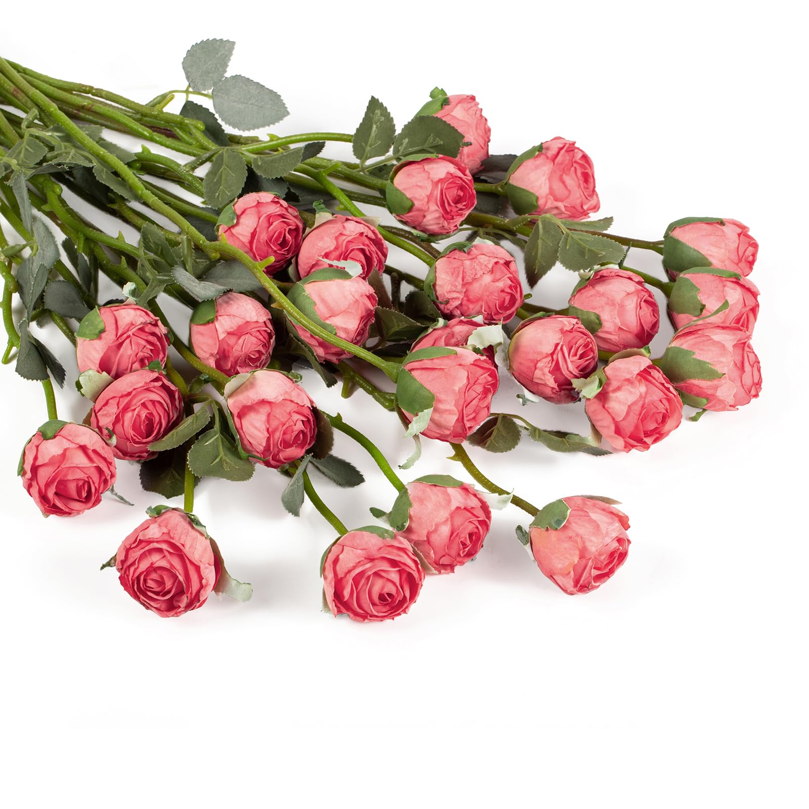DuHouse 24pcs Artificial Silk Roses with Long Stems – Vintage Style Fake Rose Flowers for DIY Bouquets, Wedding Centrepieces, Party or Home Decoration(Vintage Pink)