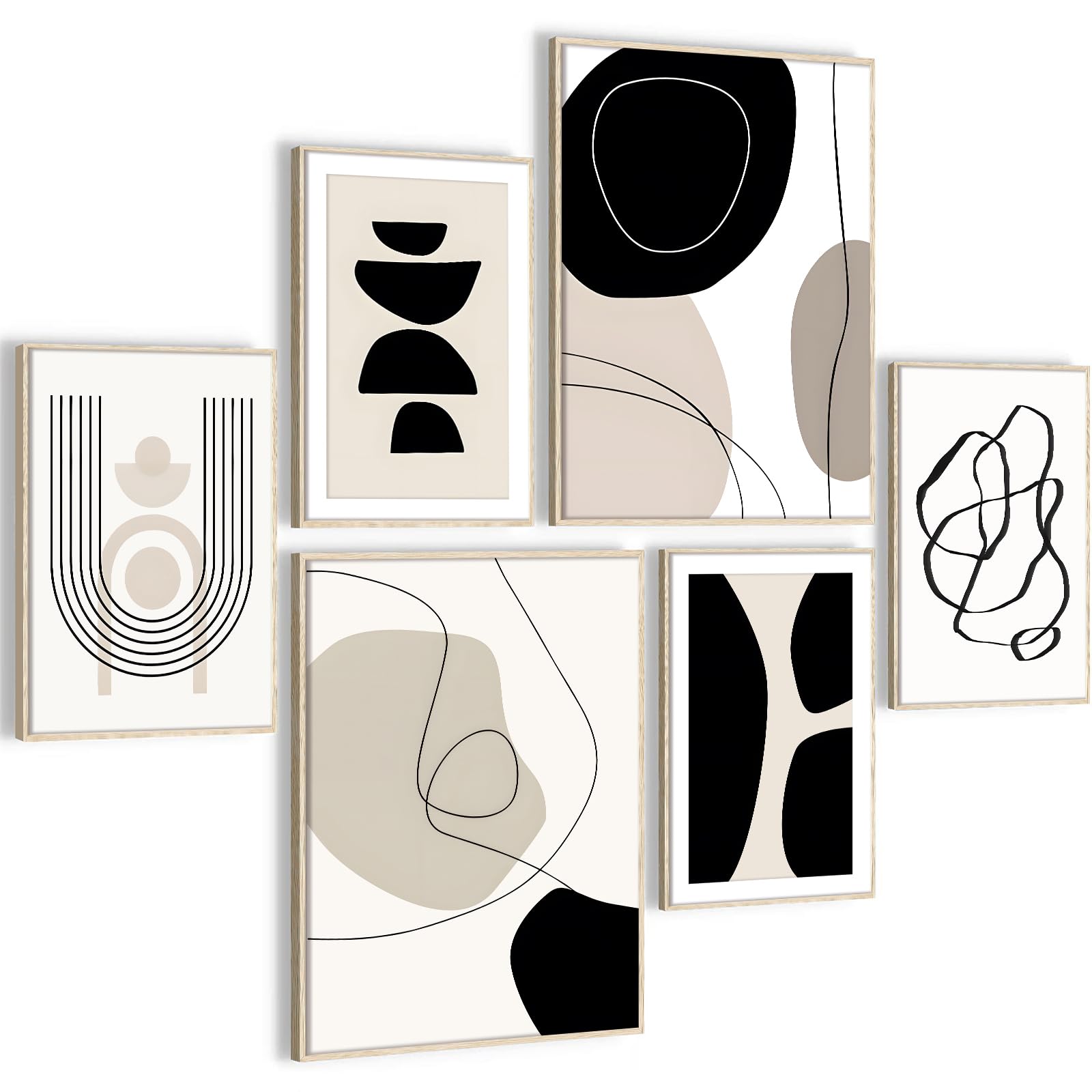 HONEYBABY Abstract Wall Art for Living Room Boho Minimalist Botanical Framed Canvas Wall Art for Bedroom Walls Mid Century Geometric Wall Art Prints for Home Office Set of 6 — image 1