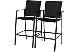 Sundale Outdoor Bar Stools Set of 2, 2 Piece Metal Tall Bar Stool, Patio Textilene Bar Height Chairs with Arms, High Top Patio Bar Chairs, Patio Seating Bar Stools - Black
