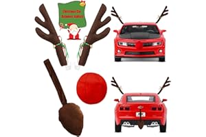 euoloar Christmas Car Reindeer Antlers with Red Nose & Tail, Festive Plush Reindeer Car Kit Xmas Decoration for Car Car SUV Van Truck