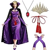Mprocen 6Pcs Halloween Queen Costume Adult Vampire Cape Cloak Unisex Crown Necklace Belt Gloves Outfit Cosplay Wizard Witch