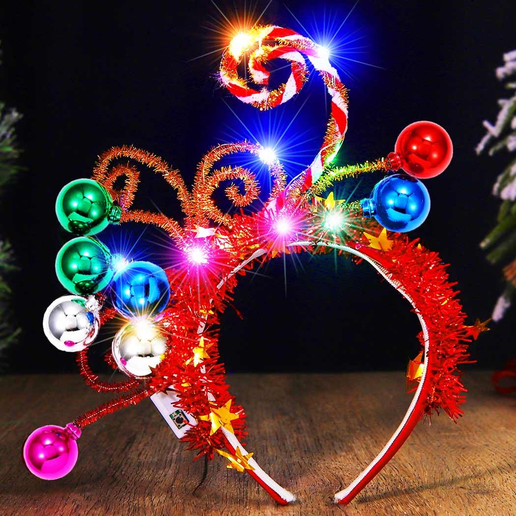 Zoestar Christmas Light up Headband LED Christmas Ball Headbands Xmas Holiday Hair Accessories for Women