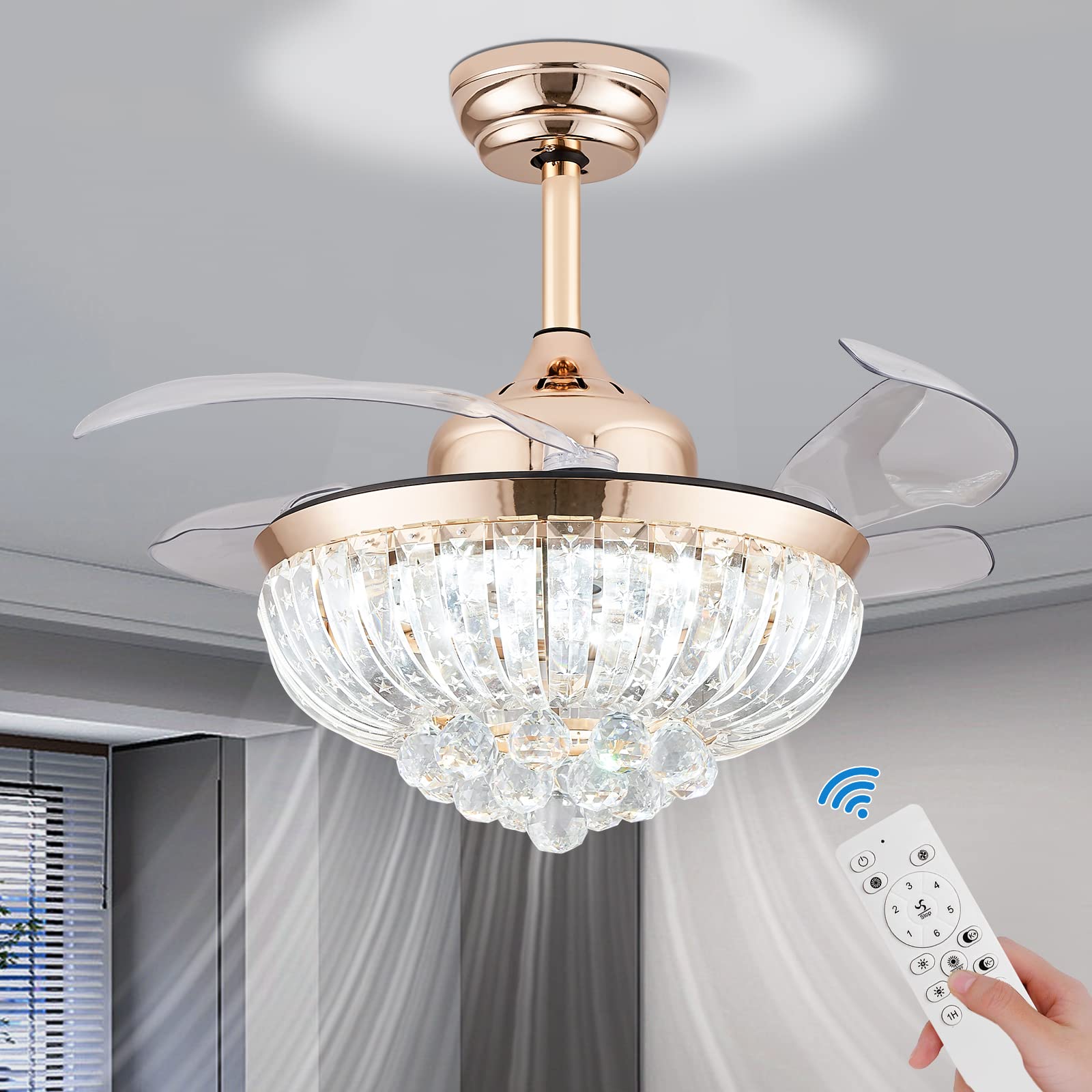 YPQXYHDA 36" Modern Fandelier Ceiling Fan with