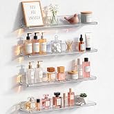 Lifewit Acrylic Floating Shelves for Bathroom 14" Clear, 4 Pack | Wall Mounted Display Shelf for Makeup, Skincare, Nail Polish, Book, Perfume Organizer for Bedroom, Living Room, Nursery Decor