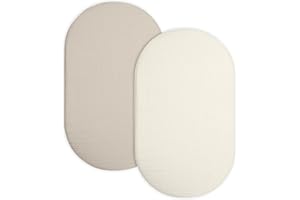 MEOWCARDS Bassinet Sheet for Baby Boy and Girl 2 Pack, Fitted Sheets for Rectangle, Oval, Hourglass Bassinet Mattress, Muslin Moses Basket Sheets with Neutral Style (Beige & Cream)