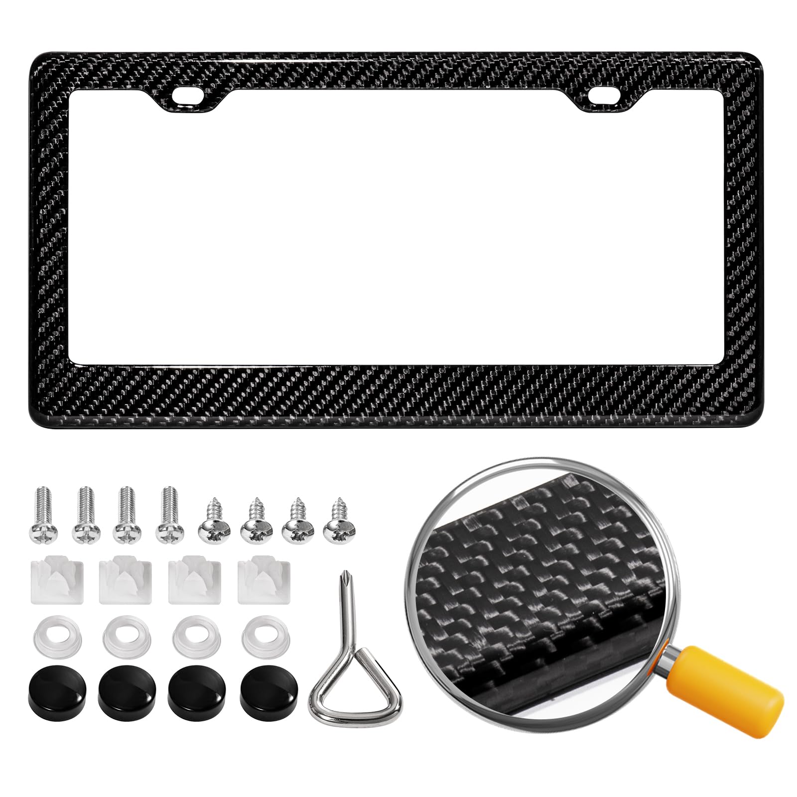 Photo 1 of DCRCFIBER Real Carbon Fiber License Plate Frame, 100% Pure Carbon Fiber Frame, Black License Plate Holder Cover with Screw Caps, Anti-Vibration Pads, (Twill 2 Hole)
