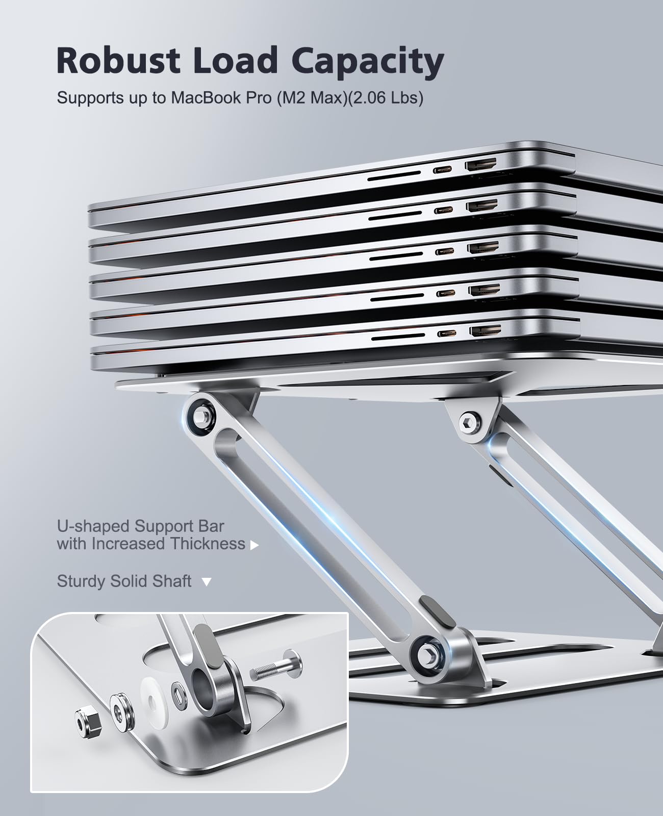 Soqool Adjustable Laptop Stand, Foldable Laptop Stand for Desk, Ventilated Aluminum Portable Laptop Riser, Notebook Computer Ergonomic Laptop Holder for MacBook Pro Air/HP/Dell (10-16'') Silver