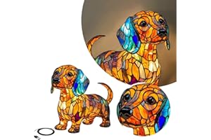 Night Cute Stained Glass Dog Lamp, Retro with Elegance Pet Dogs Series Stained Glass Lamp, Cute Puppy Night Light with Vintag