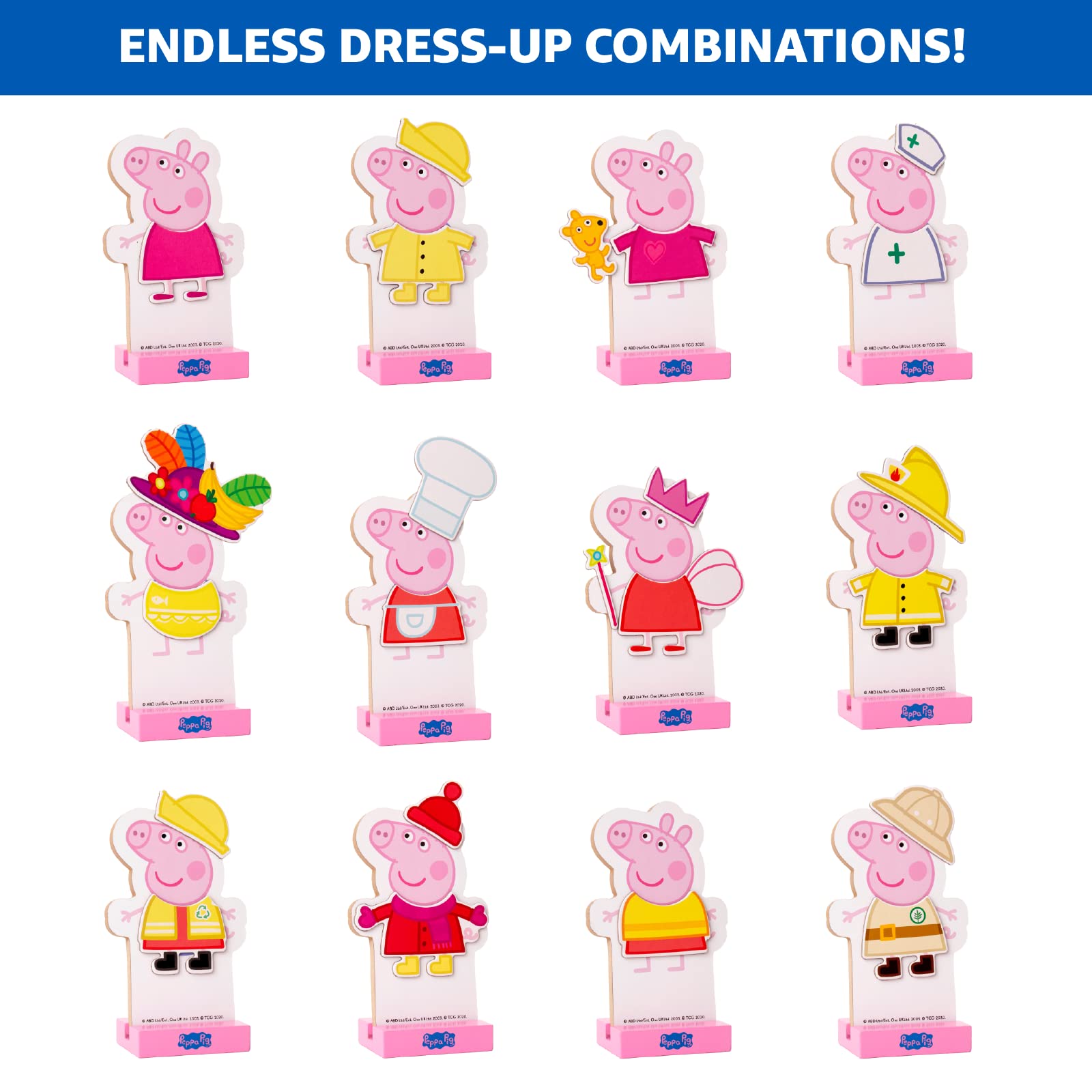 Peppa Pig Magnetic Wood Dress Up Doll. Includes 26 Colorful Magnetic Wood Pieces and Wooden Storage Box. Encourages Creative Play with Mix and Match Fun for Preschoolers and Kids Ages 3 and over.