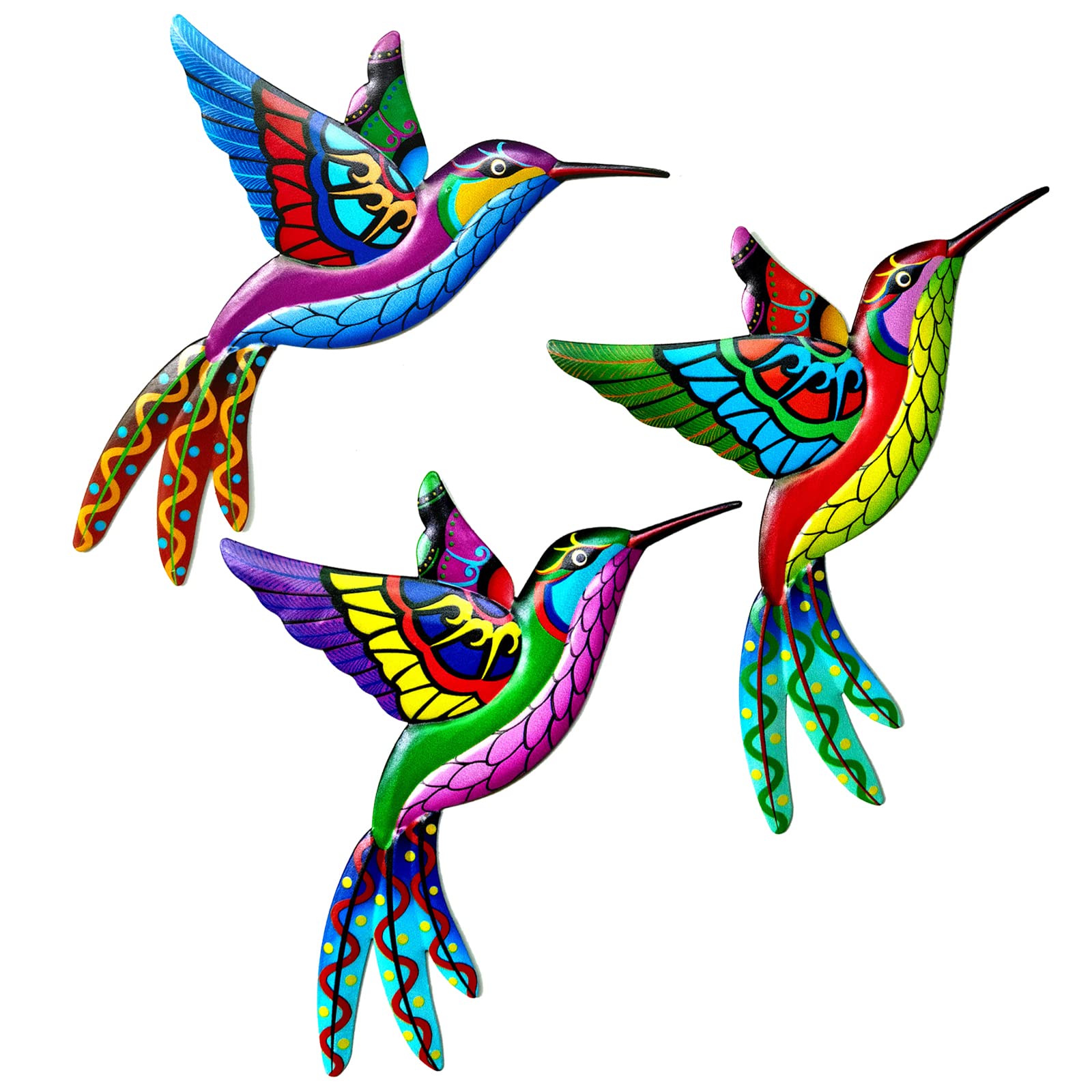 SUNNEKO Large Metal Hummingbird Garden Ornaments Outdoor, Metal Wall Art Big Hummingbird Decorations for Outside Garden Shed Fences Yard Decorations Wall Hanging (3 PCS)