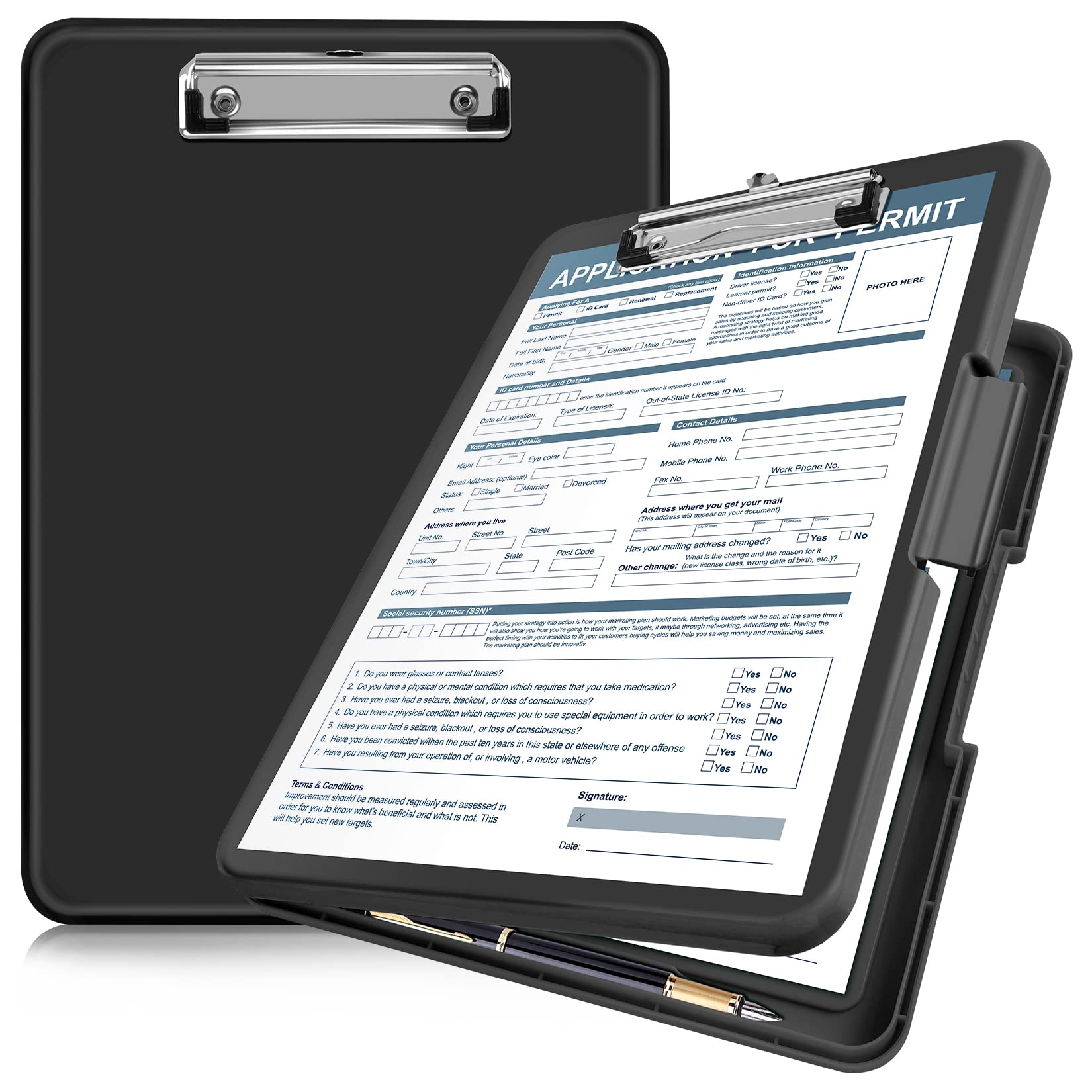 Photo 1 of ANZNKU Clipboard with Storage 13x9.6in, High Capacity Storage Clipboard, Side Opening Plastic Clip Board, Nursing Clipboards Foldable, Letter Size Smooth Writing for Work, Study(Black)