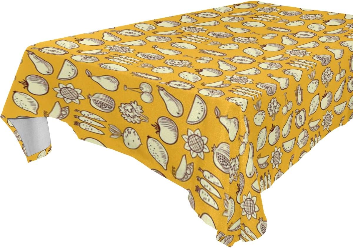 LONYCI Cute Repetitive Pattern With Outline Fruits And Vegetables,Oblong Tablecloth Cloth Home Decor for Kitchen, Dining Room, Courtyard, Cafe, Party 173x305cm