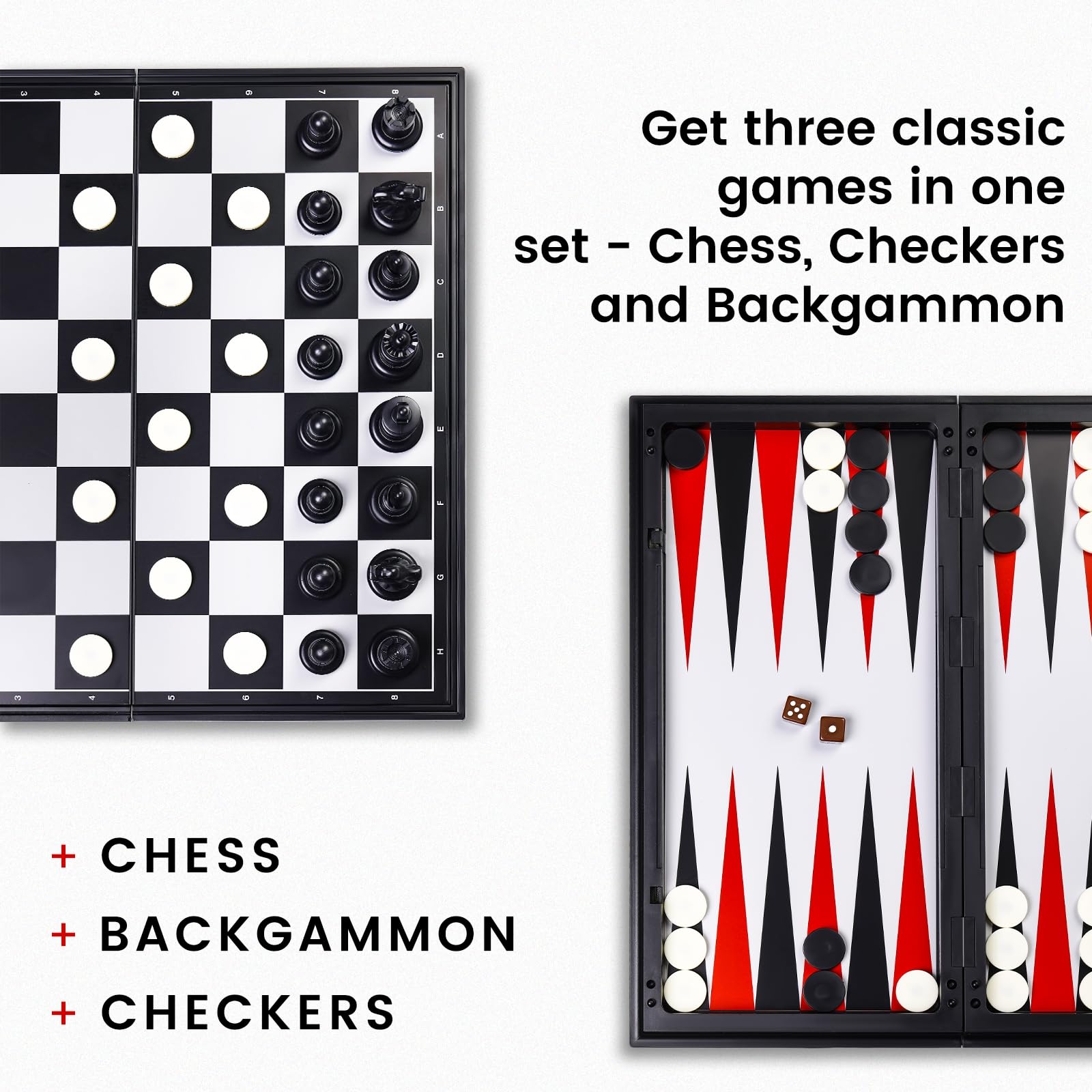 Magnetic Chess Set for Kids and Adults, 13 inch 3 in 1 Chess Checkers Backgammon Travel Portable Folding Sets, Gift Children Chess Board Game with Extra Queen