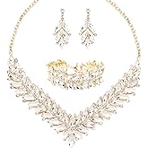 Enrwin 3Pcs/Set Austrian Crystal Necklace Earrings Bracelet Jewelry Set For Bride Bridal Bridesmaid Wedding Prom Evening Party Costume Jewelry Set Accessories Gifts for Women