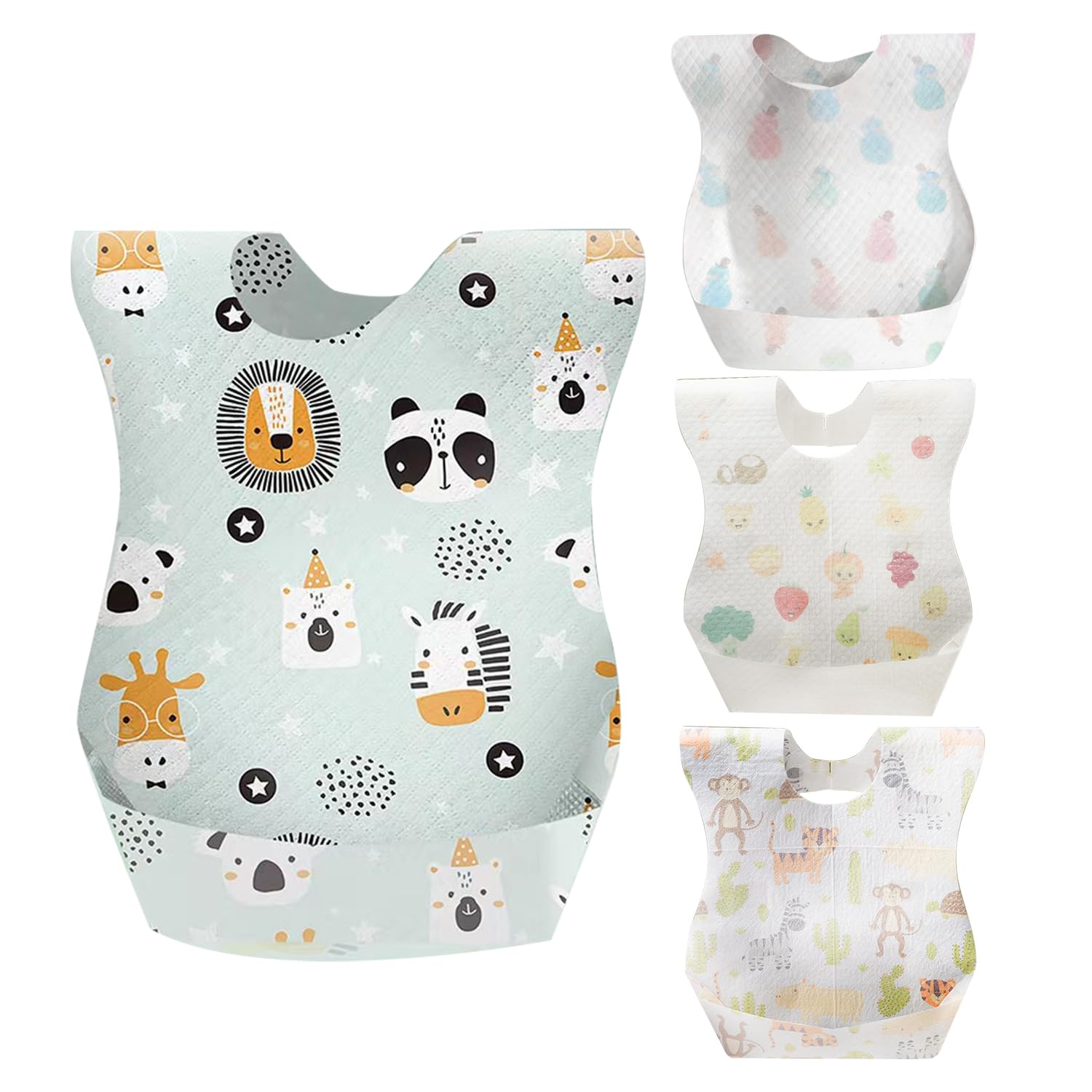 LATRAT 40 Pack Disposable Bibs for Kids, Baby Bibs, Waterproof, Weaning, Non-woven Fabric, Adjustable Bag for Home, Travel, 0 to 3 Years, Typ G, One Size