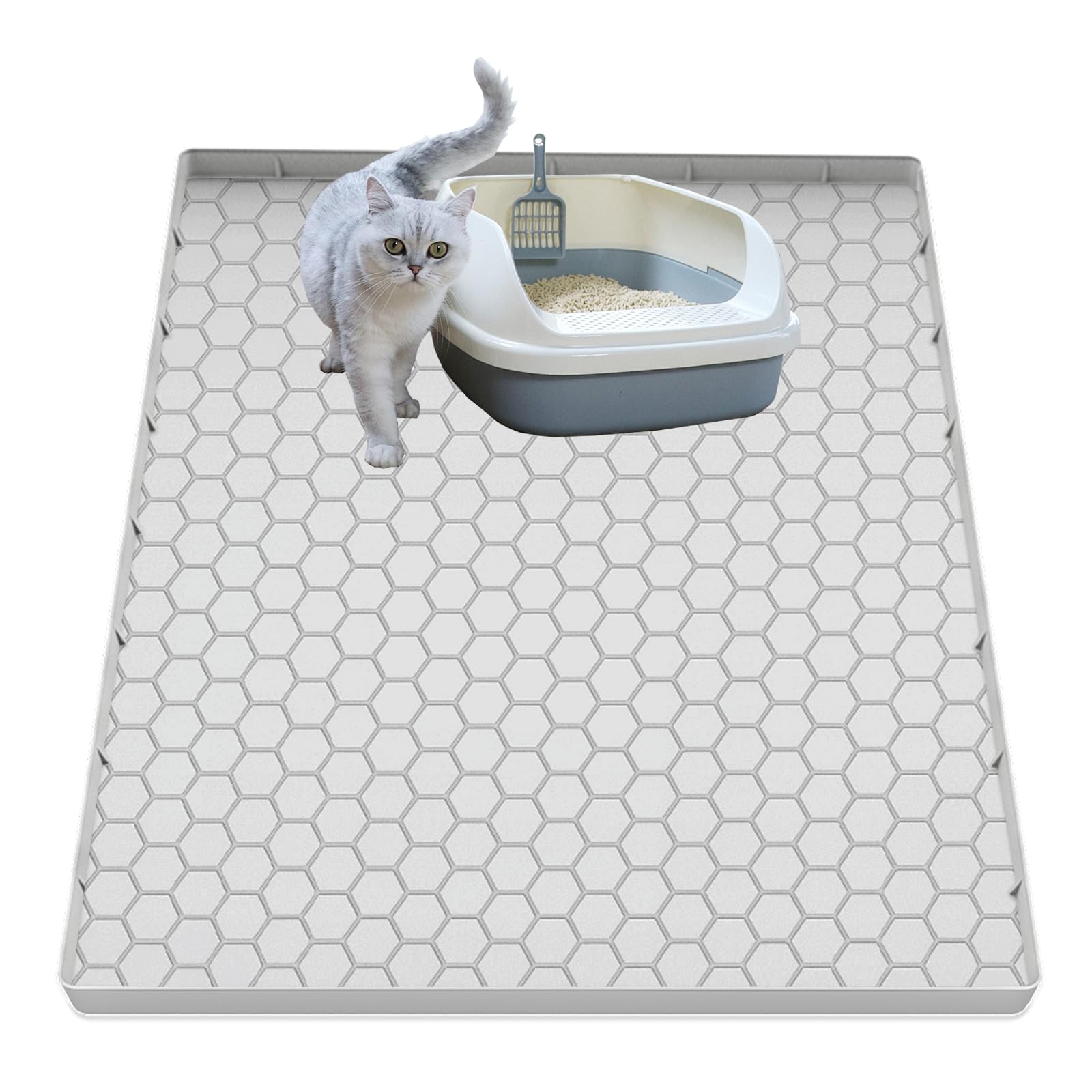 Photo 1 of Jsxzwoo Cat ter Mat for Litter Box, Silicone Large Cat Litter Trapping Mat - 25x19 in, Waterproof & Non-Slip, Durable & Easy Clean, Light Grey