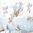 wondever Large Hot Air Balloon Kids Wall Decals Animals Bear Elephant Peel and Stick Nursery Wall Stickers for Kids Room Baby