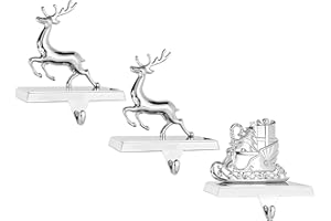 Klikel Reindeer Stocking Holder Set of 3-2D Deer and Sleigh Stocking Hanger for Mantel - Deer Christmas Stocking Holder for Fireplace Mantle - 2 Deer and Sleigh Heavy Stocking Holder for Mantle