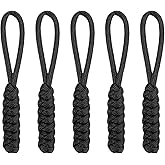 TIXIPEM Zipper Pull Replacement [5PCS] - Woven Paracord Pull Tab Extender Use for Luggage & Backpack & Jacket - [Black]