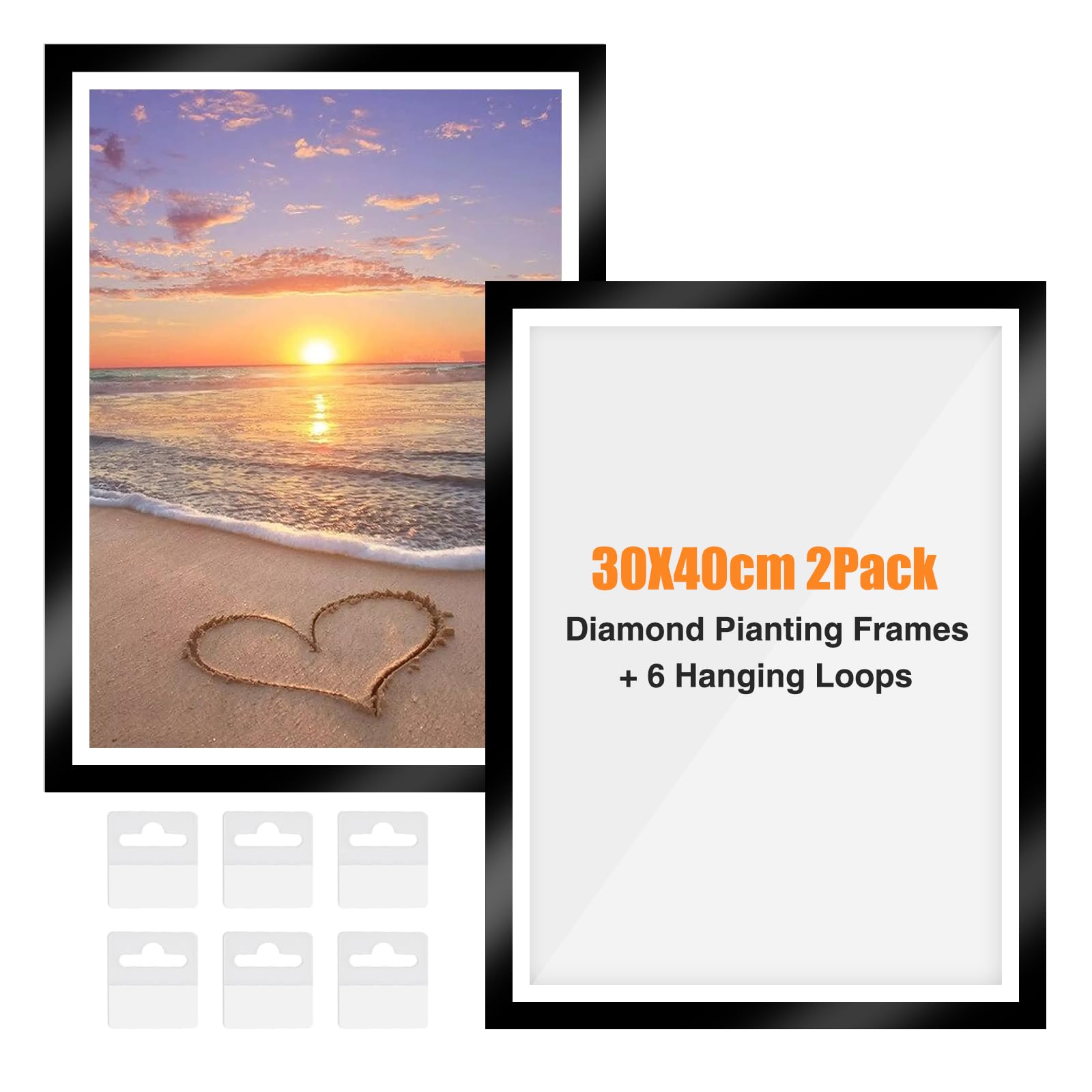 GHHKUD Upgraded 2 Pack Diamond Painting Frames, Diamond Art Kits Frames for Diamond Painting Pictures 30x40cm Canvas Size, Magnetic Frames for Wall Door with 6 Hook Stickers (Inner size: 24.7x34.7cm)