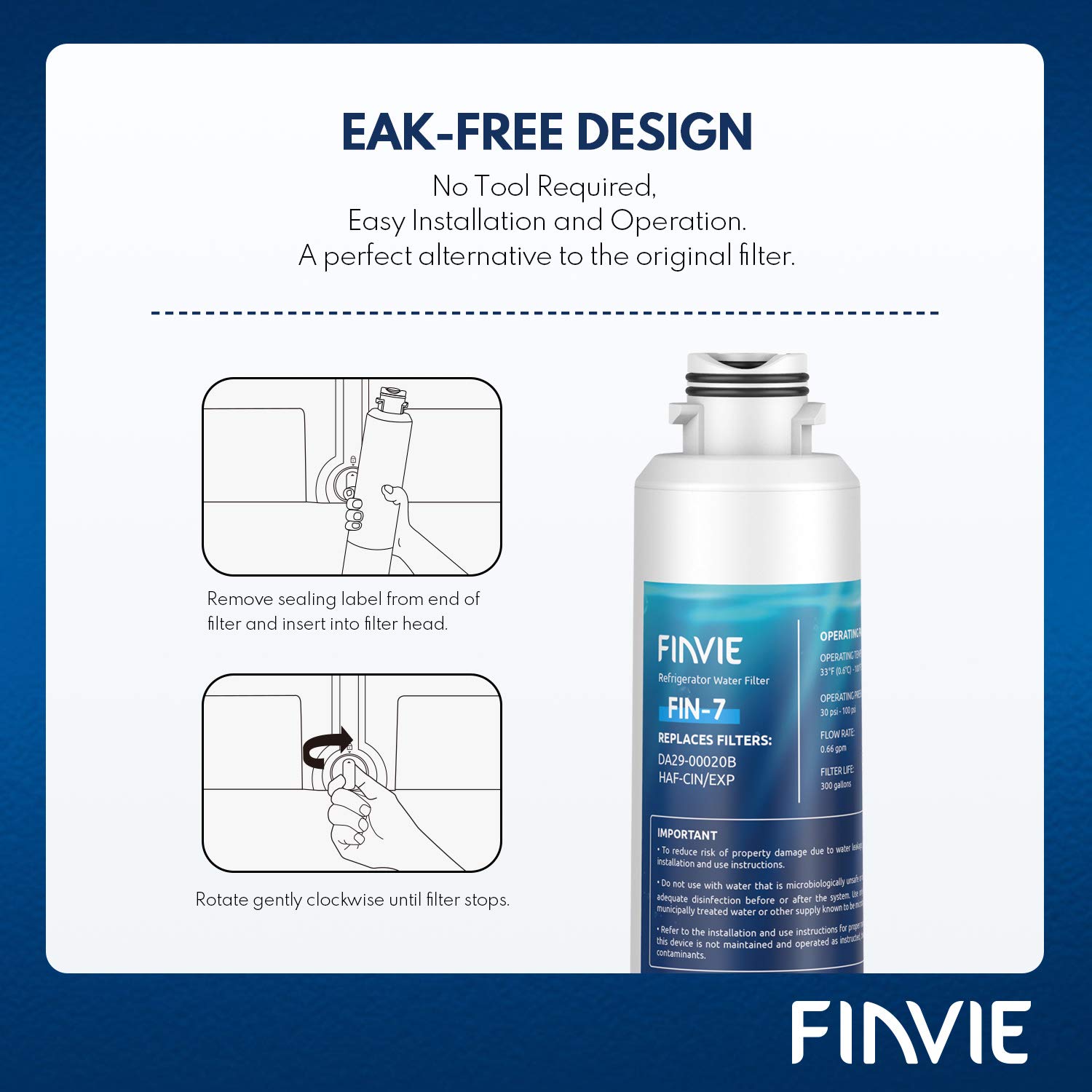 FINVIE DA29-00020B Replacement Refrigerator Water Filter, Compatible with Samsumg DA29-00020B, DA29-00020A, HAF-CIN/EXP, 46-9101, 3 Pack: Industrial & Scientific