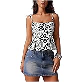 SweatyRocks Women's Boho Floral Print Fitted Cami Top Spaghetti Strap Sleeveless Vacation Babydoll Camisoles