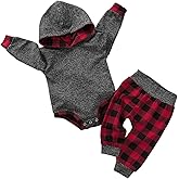 ODASIRA Newborn Baby Boy Clothes Fall Winter Infant Outfits Long Sleeve Hoodie Romper + Red Plaid Pants Set
