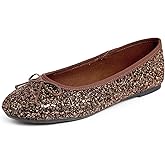 FEVERSOLE Women's Bling Soft Cushioned Comfort Flats Sparkle Party Ballets