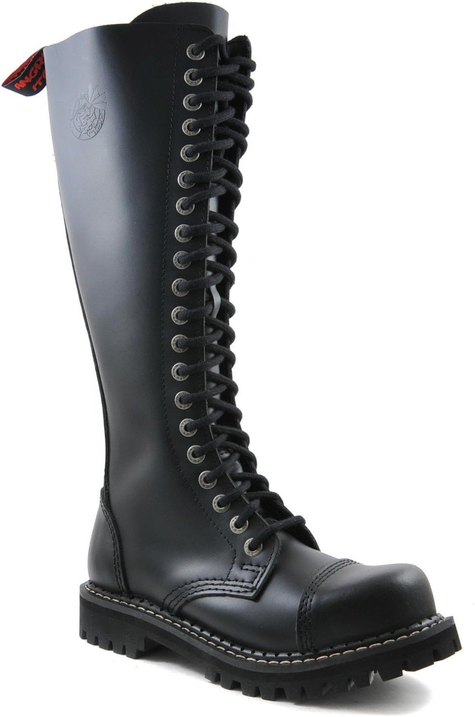 Angry Itch - 20-Hole Gothic Punk Black Leather Army Ranger Boots with Zipper & steeltoe - UK Sizes 3-13 - Made in EU!