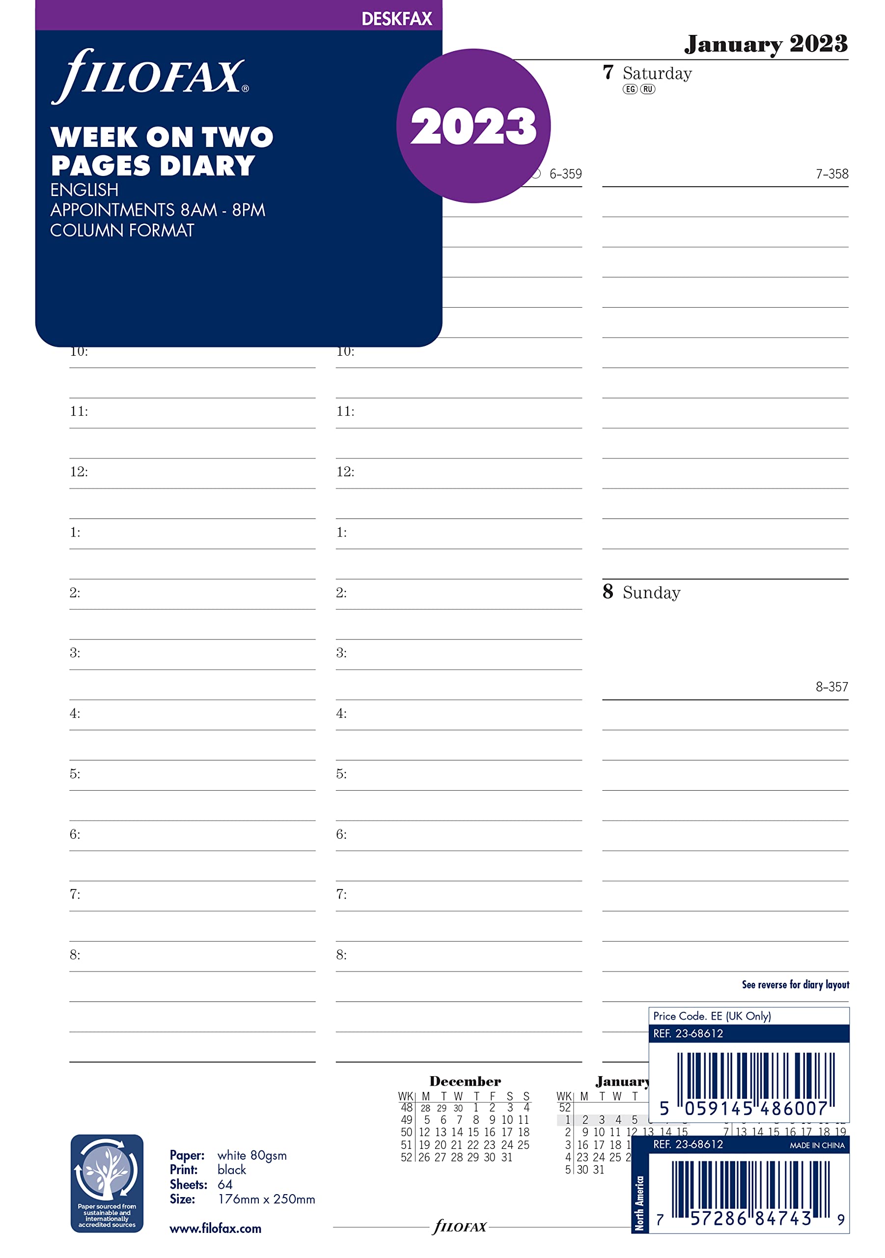 Filofax Deskfax Week on Two Pages with appointments English Diary - 2023 - White