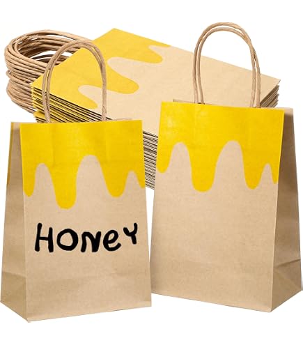 16 Pack Honey Bee Party Favor Bags With Handles - Cute Kraft Paper Goodie Bags For Birthdays & Showers - View #8