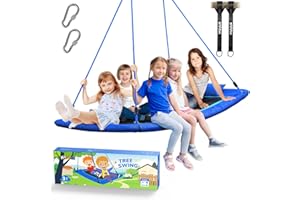 Hapfan 800 lbs 60 Inch Skycurve Platform Tree Swing for Kids and Adults with Pillow, Outdoor Swing for Kids, Textilene Fabric, 9.8 FT Hanging Straps (Blue)