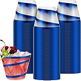 Gejoy 9 oz Rimmed Swirl Plastic Cups Disposable Wine Drinking Cups Clear Elegant Halloween Tumblers for Christmas Party Supplies(Blue,100 Pcs)
