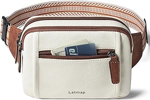 LATMAP 3L TRIPLE ZIP Fanny Packs Belt Bag For Women Men Crossbody Waist Pack Sling Chest Bum Travel Bag Purse Faux Leather Fashion Cute Beige