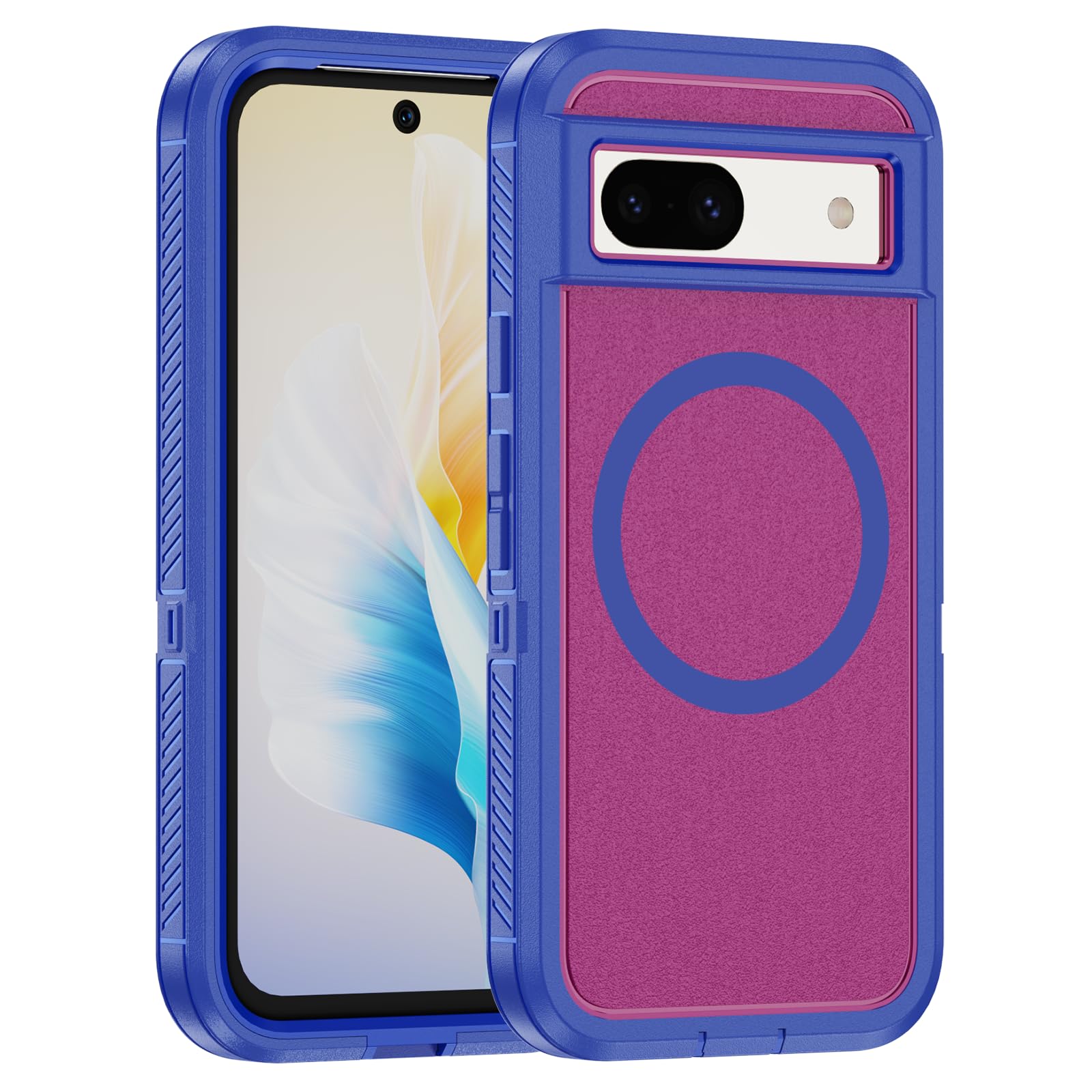 Sawiqpd for Google Pixel 8A 5G Case, Magnetic Phone Case Compatible with MagSafe Shockproof Military Grade Protection Cover Back Anti-Yellow Slim Cover for Google Pixel 8A, Blue & Rose Red