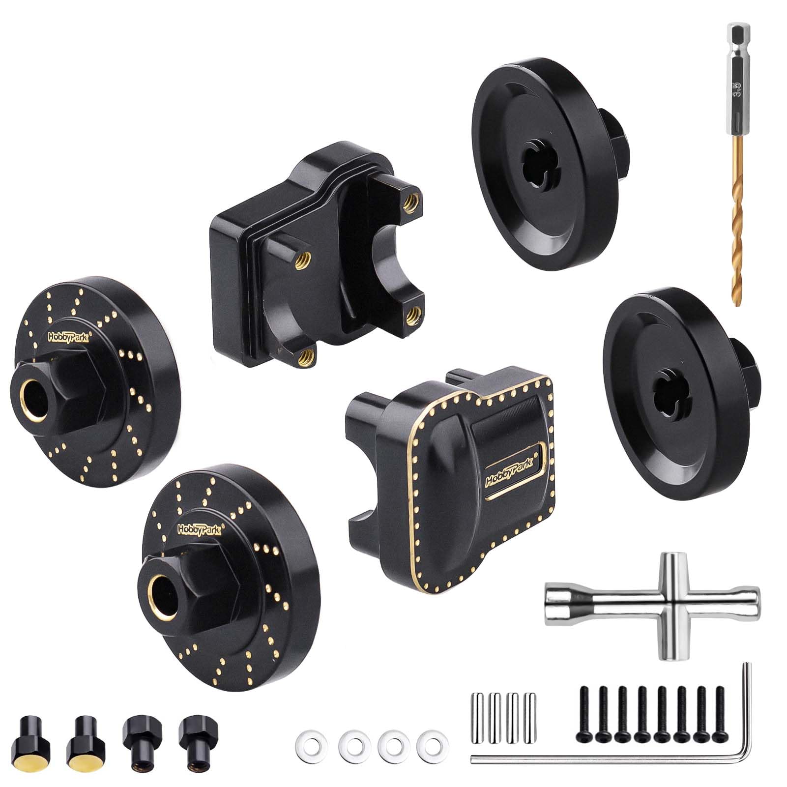 Photo 1 of HobbyPark Brass Diff Covers Brass Wheel Weights Spacers Extended Wheel Hex Hubs Offset for 1/18 Traxxas TRX4M TRX4MT Upgrades Parts