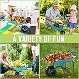 Colwelt Kids Metal Wheelbarrow 5Pcs Garden Set Blue with Shovel Rake Fork Gloves view 3