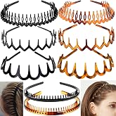 ULTIMUTE 8 PCS Fashion Effortless Plastic Headbands with Teeth Comb Black Skinny Headbands No Slip Hair Accessories Bands for Women Men Teen Girls, Leopard&Bright Black