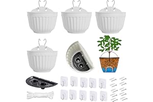 ORIMERC 5 Pack Resin Wall Hanging Planter Pots Vertical Garden Living Wall Mount Window Hang Box Container Indoor Outdoor for Plants Flowers Kitchen Herbs Holder with Drainage Water Reservoir Decor White