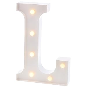 Barnyard Designs Metal Marquee Letter L Light Up Wall Initial Wedding, Bar, Home and Nursery Letter Decoration 12&rdquo; (White)