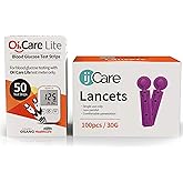Oh&rsquo;Care Lite Blood Sugar Testing Monitor &ndash; Glucose Test Strips and Lancets for for Blood Testing &ndash; Accurate and Affordable Diabetic Supplies (50 Strips + 100 Lancets)