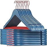 TOPIA HANGER Premium Wooden Hangers with Non-Slip Pant Bar, 360°Swivel Hook and Shoulder Notches, 16 Pack Solid Wood Clothes Hangers for Suit, Coat, Jacket, Camisole(Blue/Red)-CT35BR2