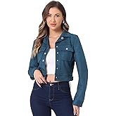 Allegra K Women's Faux Suede Jacket Button Down Collar Pockets Crop Moto Biker Coat