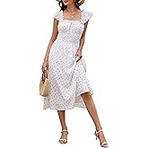 ZTMZA Women's 2026 Summer Flowy Maxi Dresses Casual Ruffle Sleeve Square Neck Smocked Waist Beach Vacation A Line Long Dress